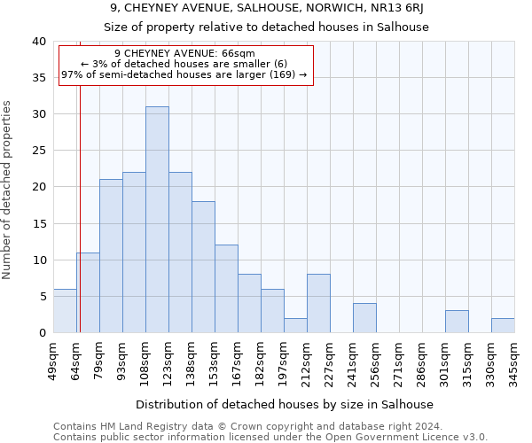 9, CHEYNEY AVENUE, SALHOUSE, NORWICH, NR13 6RJ: Size of property relative to detached houses in Salhouse