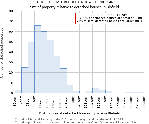 9, CHURCH ROAD, BLOFIELD, NORWICH, NR13 4NA: Size of property relative to detached houses in Blofield