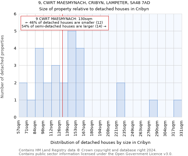 9, CWRT MAESMYNACH, CRIBYN, LAMPETER, SA48 7AD: Size of property relative to detached houses in Cribyn