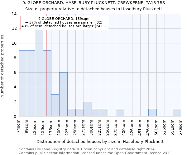 9, GLOBE ORCHARD, HASELBURY PLUCKNETT, CREWKERNE, TA18 7RS: Size of property relative to detached houses in Haselbury Plucknett