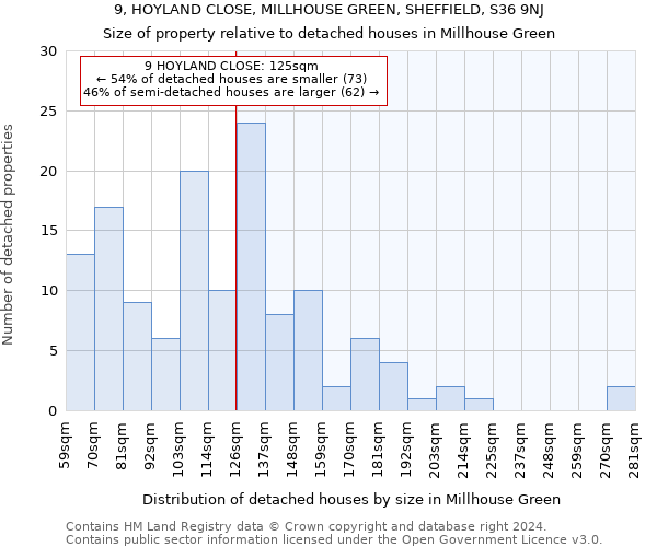 9, HOYLAND CLOSE, MILLHOUSE GREEN, SHEFFIELD, S36 9NJ: Size of property relative to detached houses in Millhouse Green