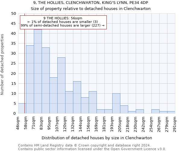 9, THE HOLLIES, CLENCHWARTON, KING'S LYNN, PE34 4DP: Size of property relative to detached houses in Clenchwarton