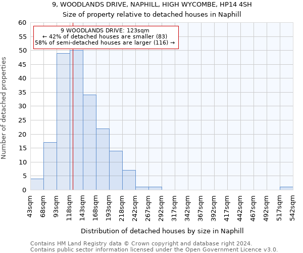 9, WOODLANDS DRIVE, NAPHILL, HIGH WYCOMBE, HP14 4SH: Size of property relative to detached houses in Naphill