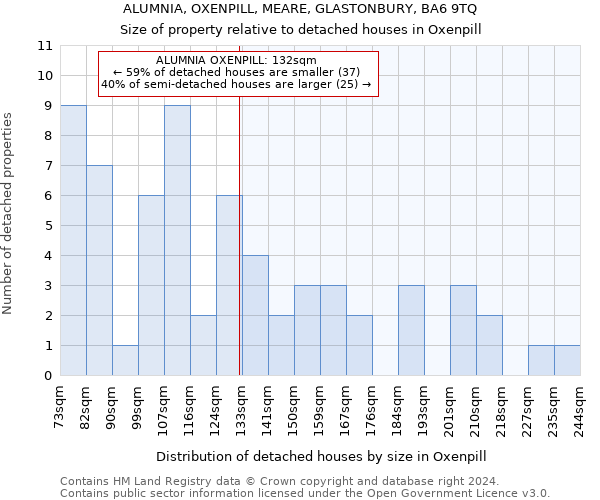 ALUMNIA, OXENPILL, MEARE, GLASTONBURY, BA6 9TQ: Size of property relative to detached houses in Oxenpill