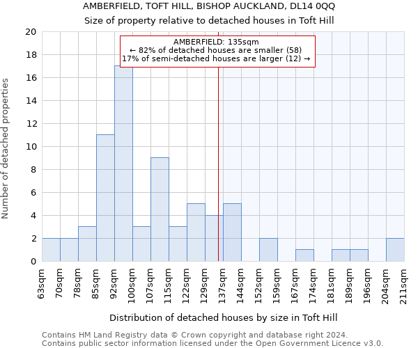 AMBERFIELD, TOFT HILL, BISHOP AUCKLAND, DL14 0QQ: Size of property relative to detached houses in Toft Hill