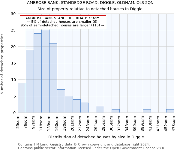 AMBROSE BANK, STANDEDGE ROAD, DIGGLE, OLDHAM, OL3 5QN: Size of property relative to detached houses in Diggle