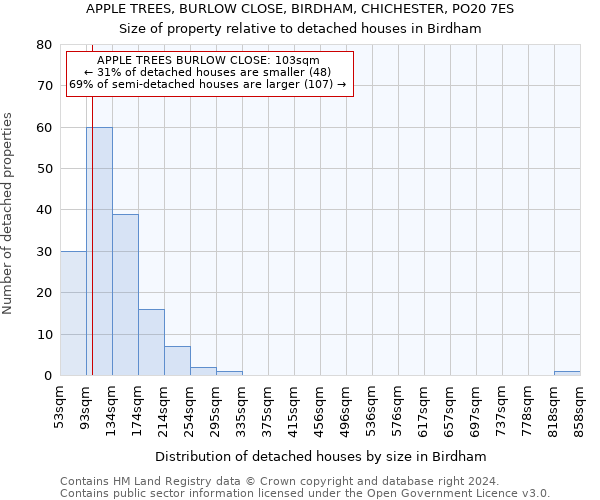 APPLE TREES, BURLOW CLOSE, BIRDHAM, CHICHESTER, PO20 7ES: Size of property relative to detached houses in Birdham