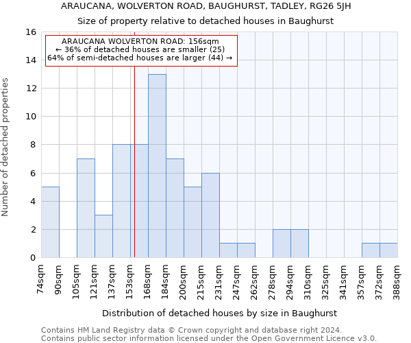 ARAUCANA, WOLVERTON ROAD, BAUGHURST, TADLEY, RG26 5JH: Size of property relative to detached houses in Baughurst