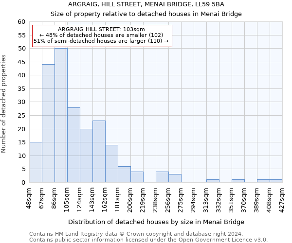 ARGRAIG, HILL STREET, MENAI BRIDGE, LL59 5BA: Size of property relative to detached houses in Menai Bridge