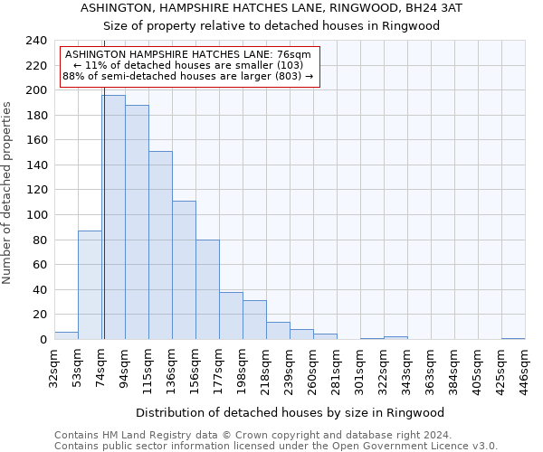 ASHINGTON, HAMPSHIRE HATCHES LANE, RINGWOOD, BH24 3AT: Size of property relative to detached houses in Ringwood