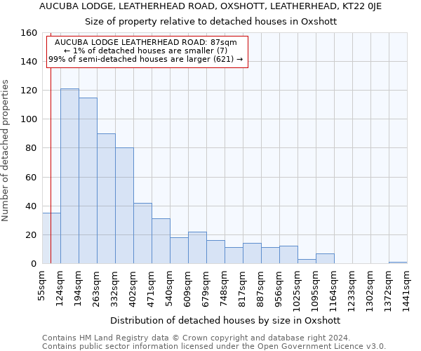 AUCUBA LODGE, LEATHERHEAD ROAD, OXSHOTT, LEATHERHEAD, KT22 0JE: Size of property relative to detached houses in Oxshott