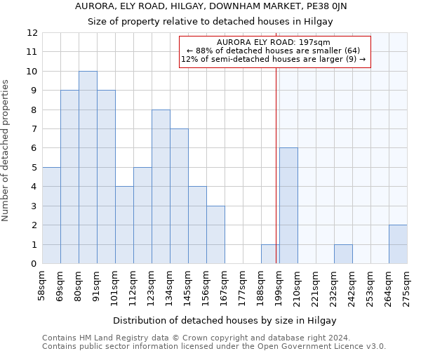 AURORA, ELY ROAD, HILGAY, DOWNHAM MARKET, PE38 0JN: Size of property relative to detached houses in Hilgay