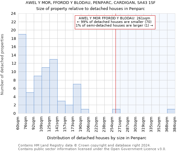 AWEL Y MOR, FFORDD Y BLODAU, PENPARC, CARDIGAN, SA43 1SF: Size of property relative to detached houses in Penparc