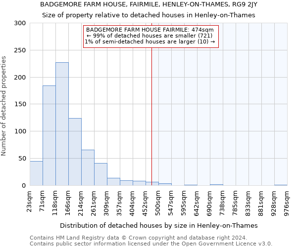 BADGEMORE FARM HOUSE, FAIRMILE, HENLEY-ON-THAMES, RG9 2JY: Size of property relative to detached houses in Henley-on-Thames