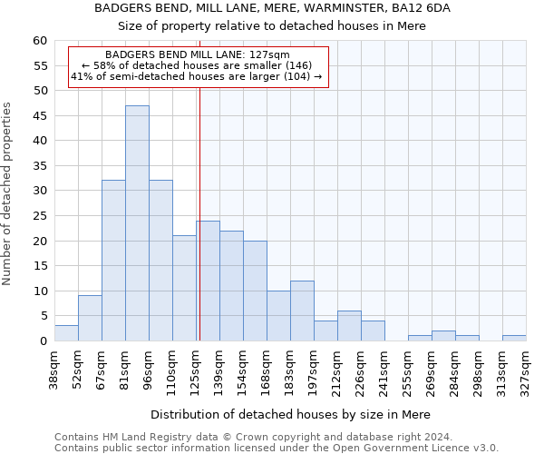 BADGERS BEND, MILL LANE, MERE, WARMINSTER, BA12 6DA: Size of property relative to detached houses in Mere