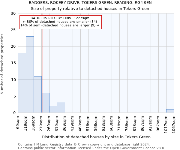 BADGERS, ROKEBY DRIVE, TOKERS GREEN, READING, RG4 9EN: Size of property relative to detached houses in Tokers Green