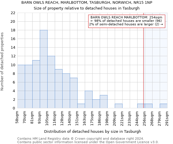 BARN OWLS REACH, MARLBOTTOM, TASBURGH, NORWICH, NR15 1NP: Size of property relative to detached houses in Tasburgh