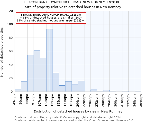 BEACON BANK, DYMCHURCH ROAD, NEW ROMNEY, TN28 8UF: Size of property relative to detached houses in New Romney