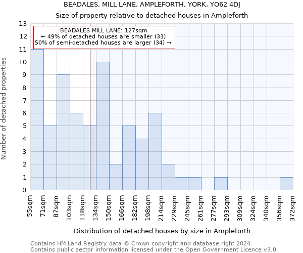 BEADALES, MILL LANE, AMPLEFORTH, YORK, YO62 4DJ: Size of property relative to detached houses in Ampleforth