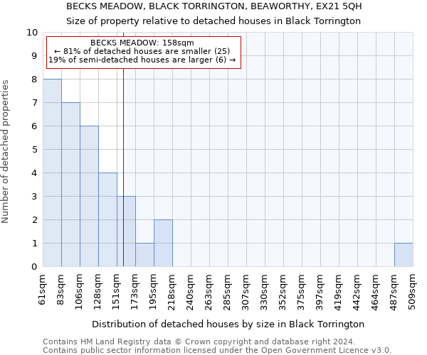 BECKS MEADOW, BLACK TORRINGTON, BEAWORTHY, EX21 5QH: Size of property relative to detached houses in Black Torrington