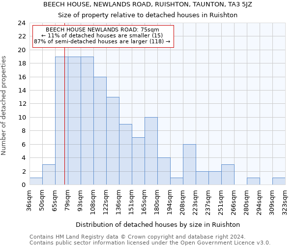 BEECH HOUSE, NEWLANDS ROAD, RUISHTON, TAUNTON, TA3 5JZ: Size of property relative to detached houses in Ruishton