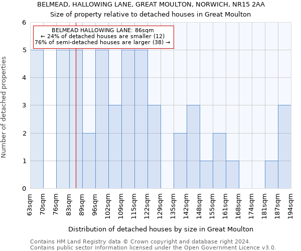 BELMEAD, HALLOWING LANE, GREAT MOULTON, NORWICH, NR15 2AA: Size of property relative to detached houses in Great Moulton