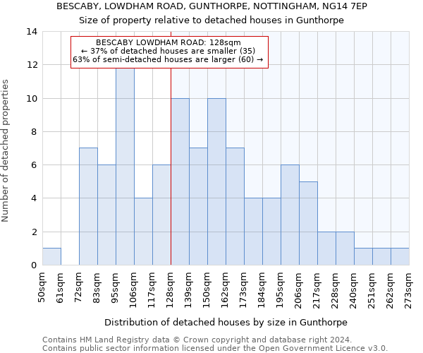 BESCABY, LOWDHAM ROAD, GUNTHORPE, NOTTINGHAM, NG14 7EP: Size of property relative to detached houses in Gunthorpe