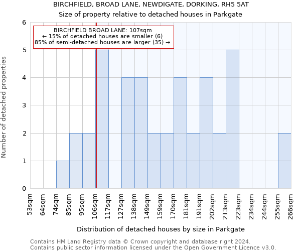 BIRCHFIELD, BROAD LANE, NEWDIGATE, DORKING, RH5 5AT: Size of property relative to detached houses in Parkgate