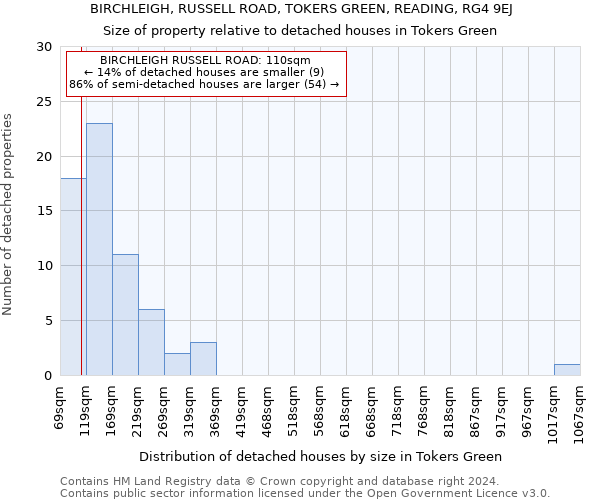 BIRCHLEIGH, RUSSELL ROAD, TOKERS GREEN, READING, RG4 9EJ: Size of property relative to detached houses in Tokers Green