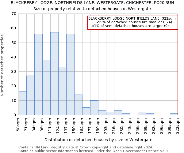 BLACKBERRY LODGE, NORTHFIELDS LANE, WESTERGATE, CHICHESTER, PO20 3UH: Size of property relative to detached houses in Westergate