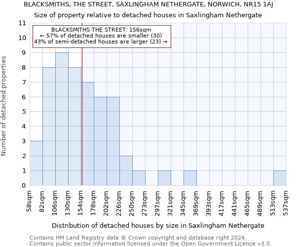 BLACKSMITHS, THE STREET, SAXLINGHAM NETHERGATE, NORWICH, NR15 1AJ: Size of property relative to detached houses in Saxlingham Nethergate