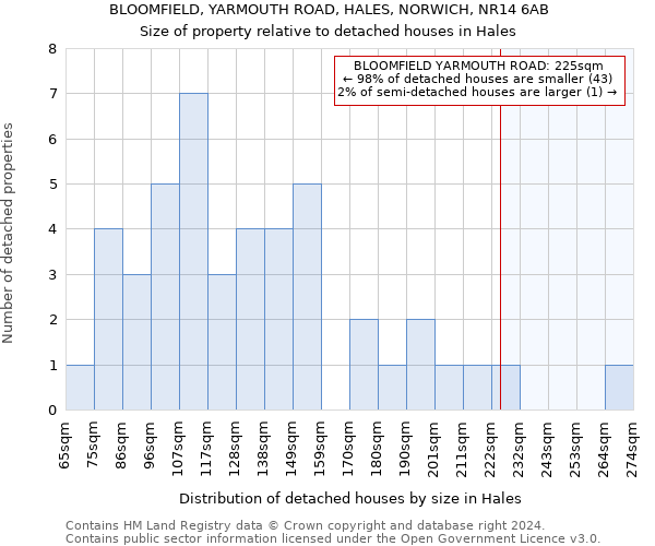 BLOOMFIELD, YARMOUTH ROAD, HALES, NORWICH, NR14 6AB: Size of property relative to detached houses in Hales