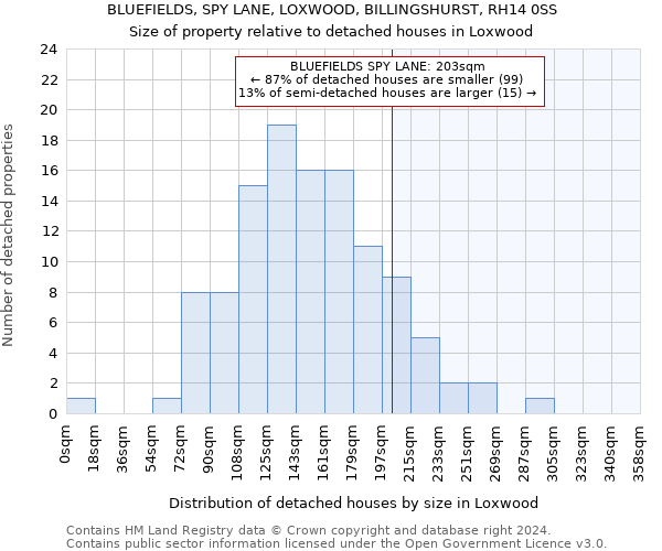 BLUEFIELDS, SPY LANE, LOXWOOD, BILLINGSHURST, RH14 0SS: Size of property relative to detached houses in Loxwood