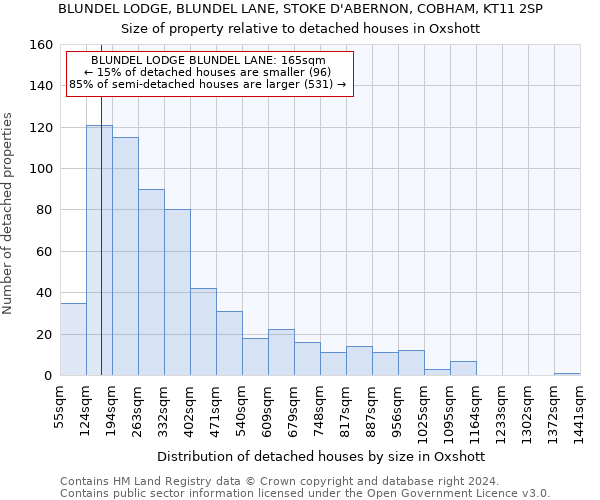 BLUNDEL LODGE, BLUNDEL LANE, STOKE D'ABERNON, COBHAM, KT11 2SP: Size of property relative to detached houses in Oxshott