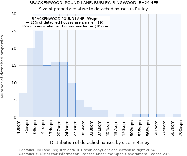 BRACKENWOOD, POUND LANE, BURLEY, RINGWOOD, BH24 4EB: Size of property relative to detached houses in Burley