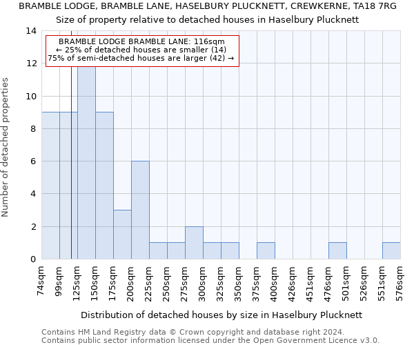 BRAMBLE LODGE, BRAMBLE LANE, HASELBURY PLUCKNETT, CREWKERNE, TA18 7RG: Size of property relative to detached houses in Haselbury Plucknett