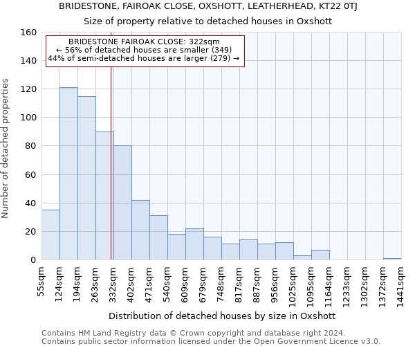 BRIDESTONE, FAIROAK CLOSE, OXSHOTT, LEATHERHEAD, KT22 0TJ: Size of property relative to detached houses in Oxshott