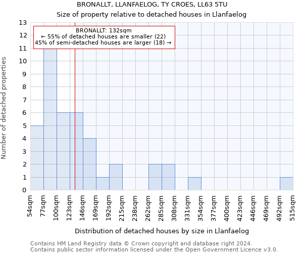 BRONALLT, LLANFAELOG, TY CROES, LL63 5TU: Size of property relative to detached houses in Llanfaelog