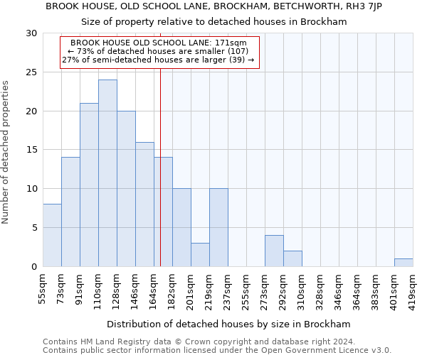 BROOK HOUSE, OLD SCHOOL LANE, BROCKHAM, BETCHWORTH, RH3 7JP: Size of property relative to detached houses in Brockham