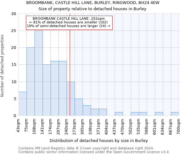 BROOMBANK, CASTLE HILL LANE, BURLEY, RINGWOOD, BH24 4EW: Size of property relative to detached houses in Burley