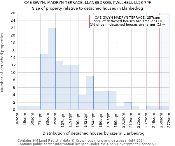 CAE GWYN, MADRYN TERRACE, LLANBEDROG, PWLLHELI, LL53 7PF: Size of property relative to detached houses in Llanbedrog