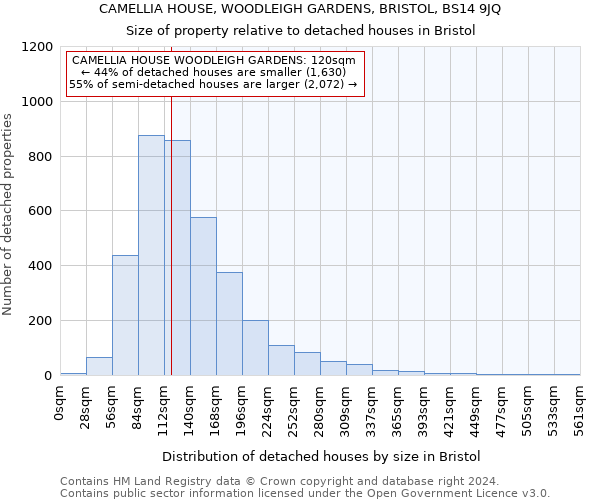 CAMELLIA HOUSE, WOODLEIGH GARDENS, BRISTOL, BS14 9JQ: Size of property relative to detached houses in Bristol