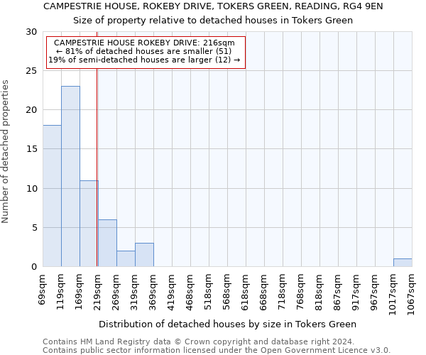 CAMPESTRIE HOUSE, ROKEBY DRIVE, TOKERS GREEN, READING, RG4 9EN: Size of property relative to detached houses in Tokers Green