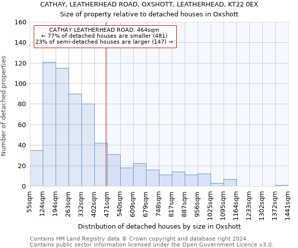 CATHAY, LEATHERHEAD ROAD, OXSHOTT, LEATHERHEAD, KT22 0EX: Size of property relative to detached houses in Oxshott