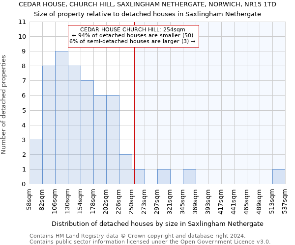 CEDAR HOUSE, CHURCH HILL, SAXLINGHAM NETHERGATE, NORWICH, NR15 1TD: Size of property relative to detached houses in Saxlingham Nethergate