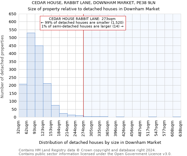 CEDAR HOUSE, RABBIT LANE, DOWNHAM MARKET, PE38 9LN: Size of property relative to detached houses in Downham Market