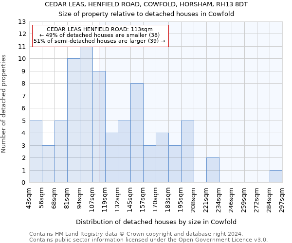 CEDAR LEAS, HENFIELD ROAD, COWFOLD, HORSHAM, RH13 8DT: Size of property relative to detached houses in Cowfold