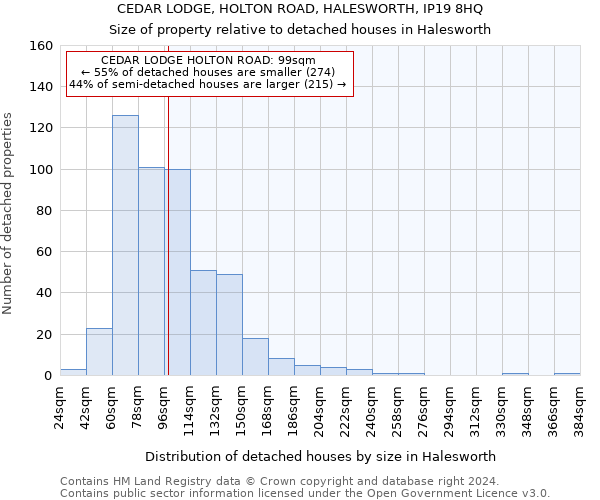 CEDAR LODGE, HOLTON ROAD, HALESWORTH, IP19 8HQ: Size of property relative to detached houses in Halesworth