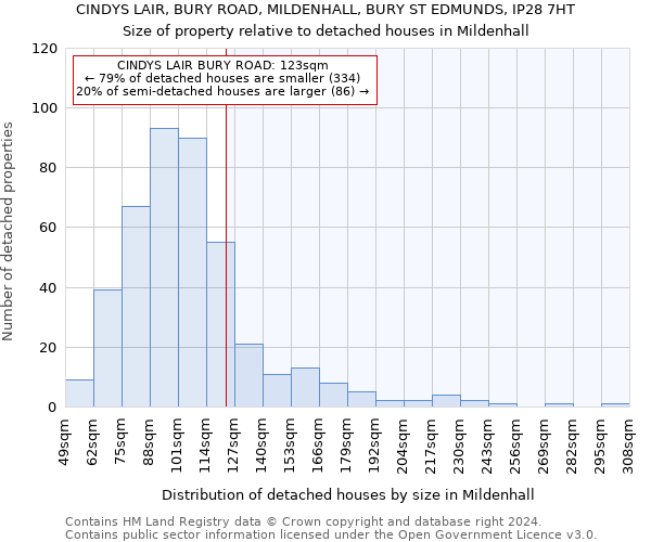 CINDYS LAIR, BURY ROAD, MILDENHALL, BURY ST EDMUNDS, IP28 7HT: Size of property relative to detached houses in Mildenhall