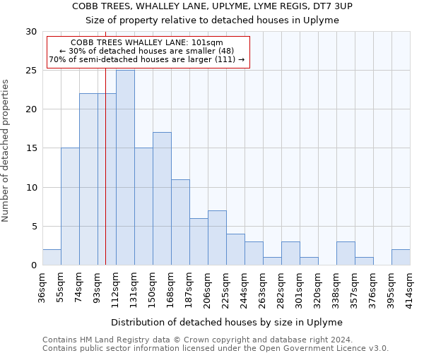 COBB TREES, WHALLEY LANE, UPLYME, LYME REGIS, DT7 3UP: Size of property relative to detached houses in Uplyme